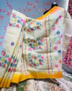 Floral Yellow and Orange Monipuri Saree - Image 3